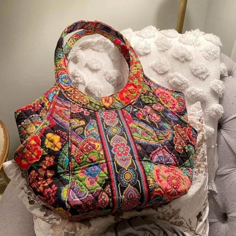 Vera Bradley Symphony In Hue Retired Pattern Gem Multicolor Cotton Hobo Tote Bag